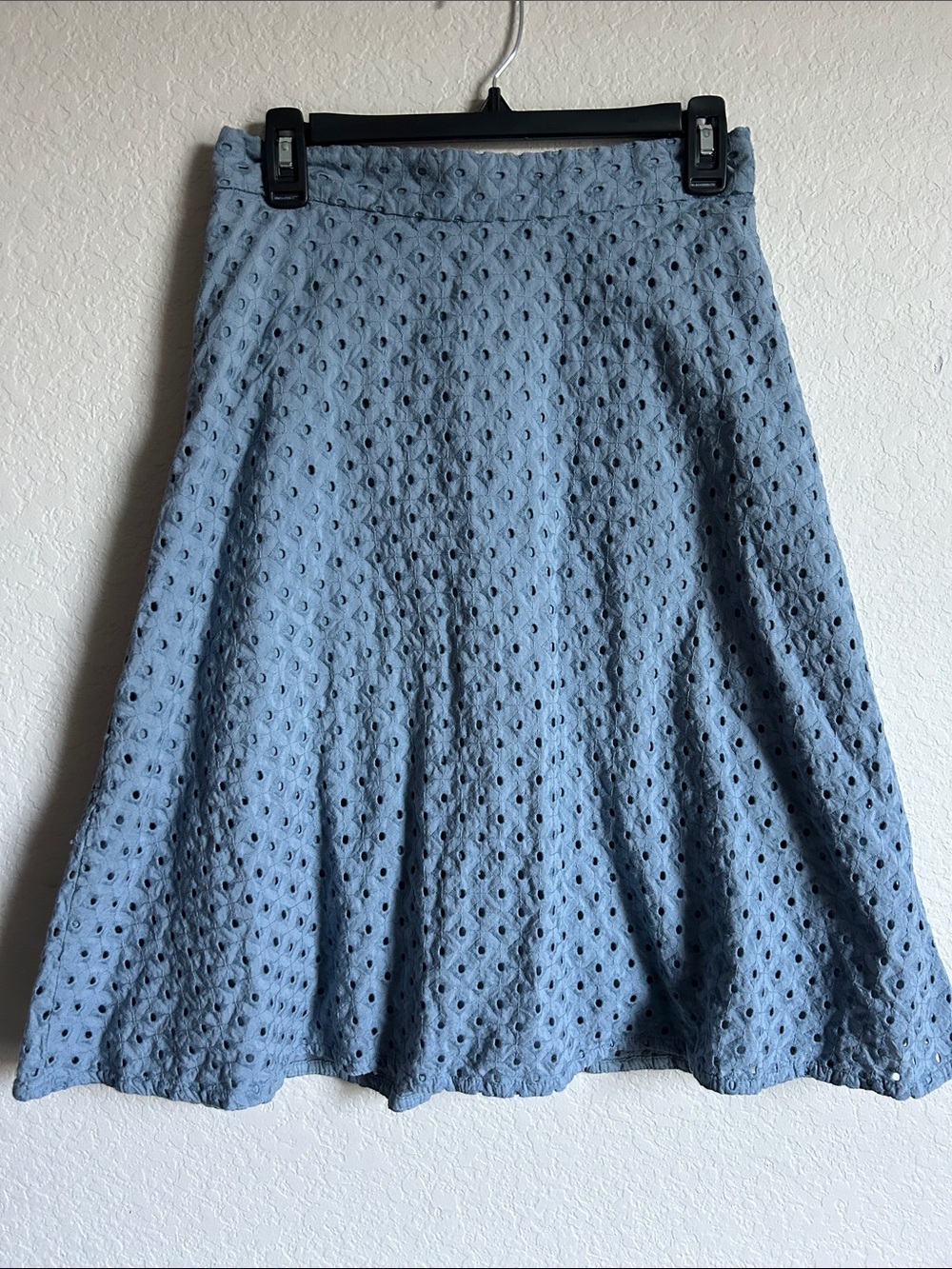 LOFT Light Blue Eyelet A-Line Midi Skirt